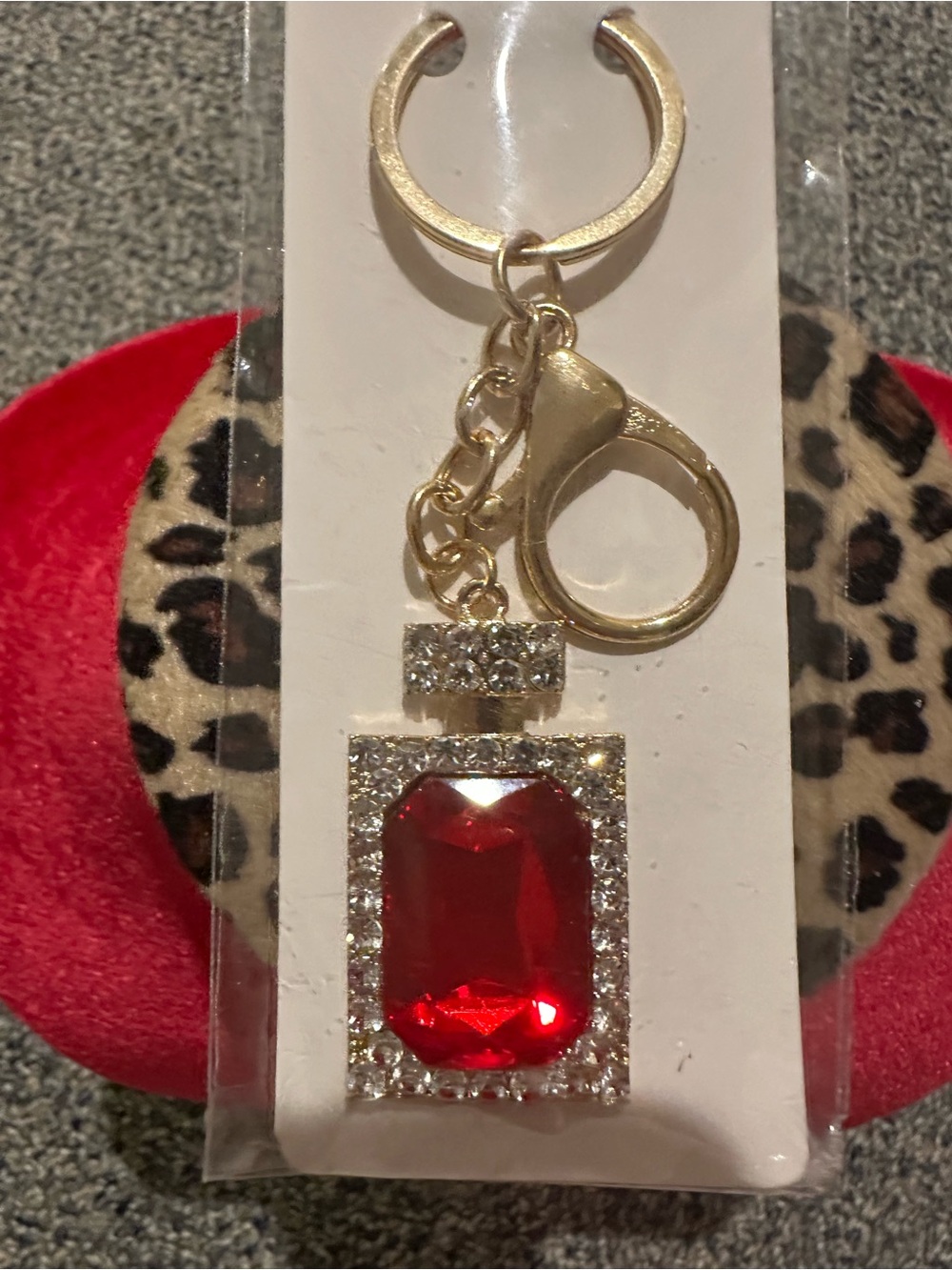 Perfume bottle Keychain with Red Crystal Pendant by